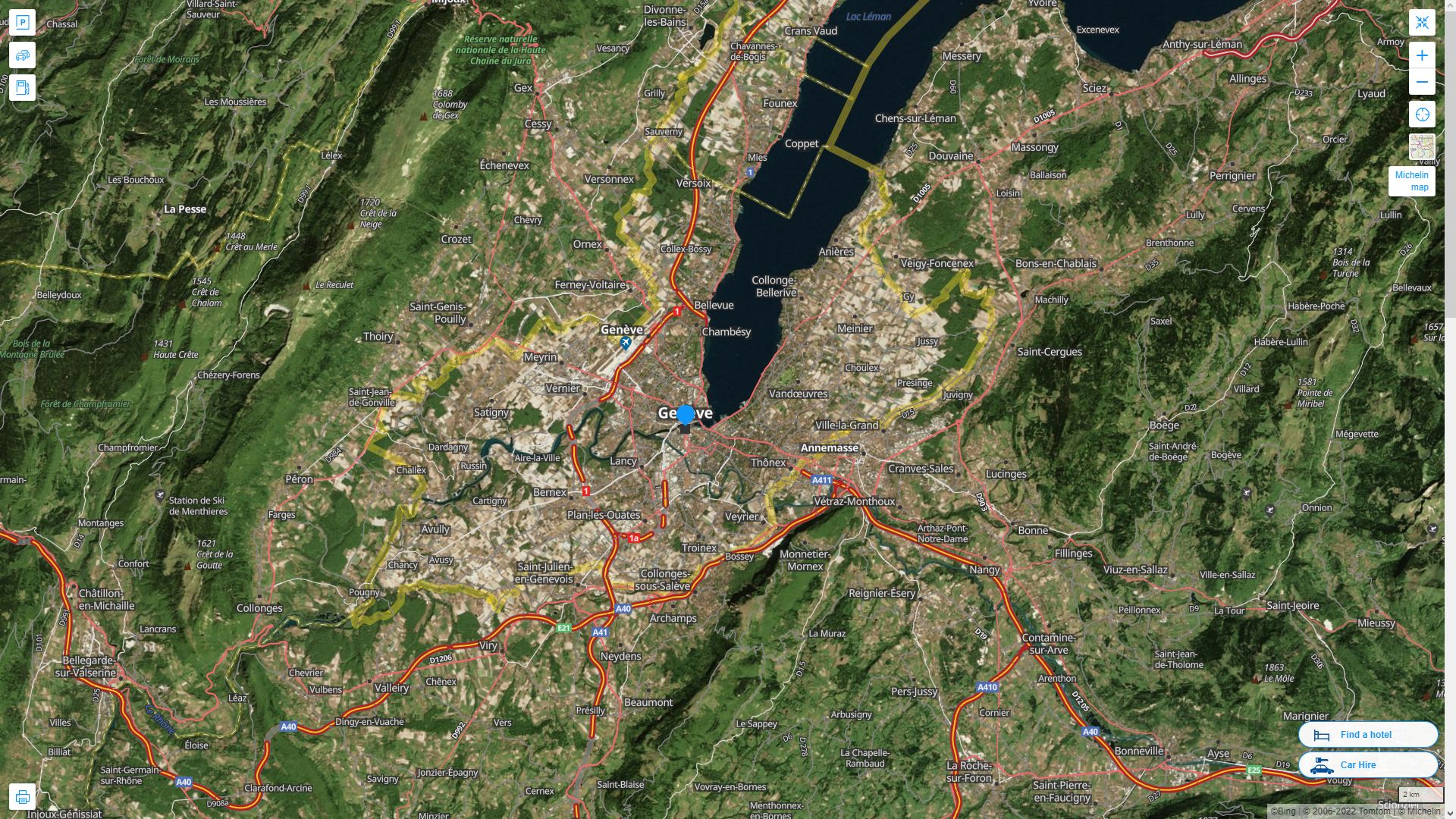 Geneva Highway and Road Map with Satellite View